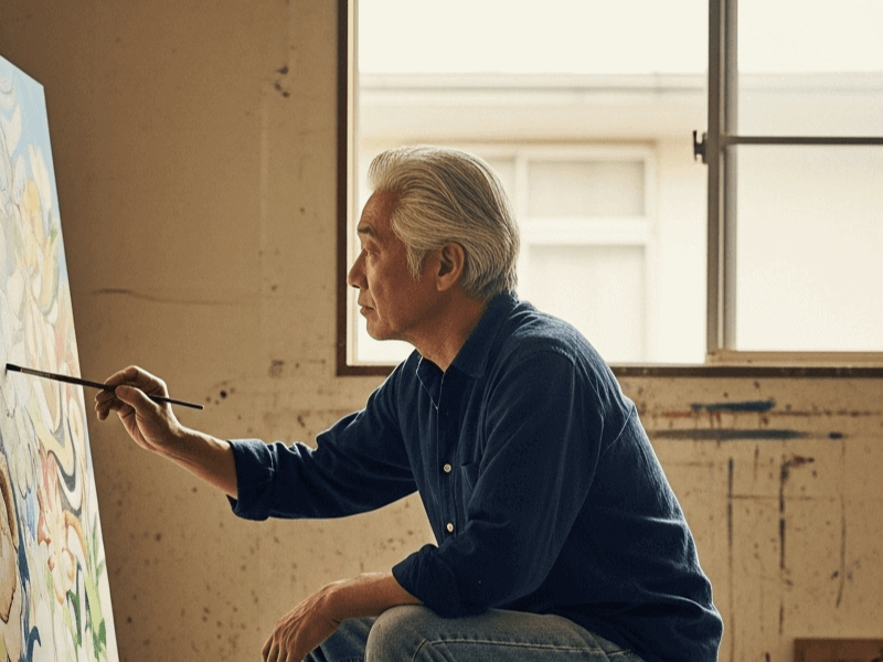 趣味に没頭するシニア男性の横顔。