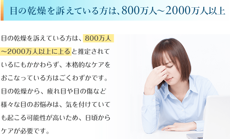 目の乾燥を訴えている方は、800万人〜2000万人以上